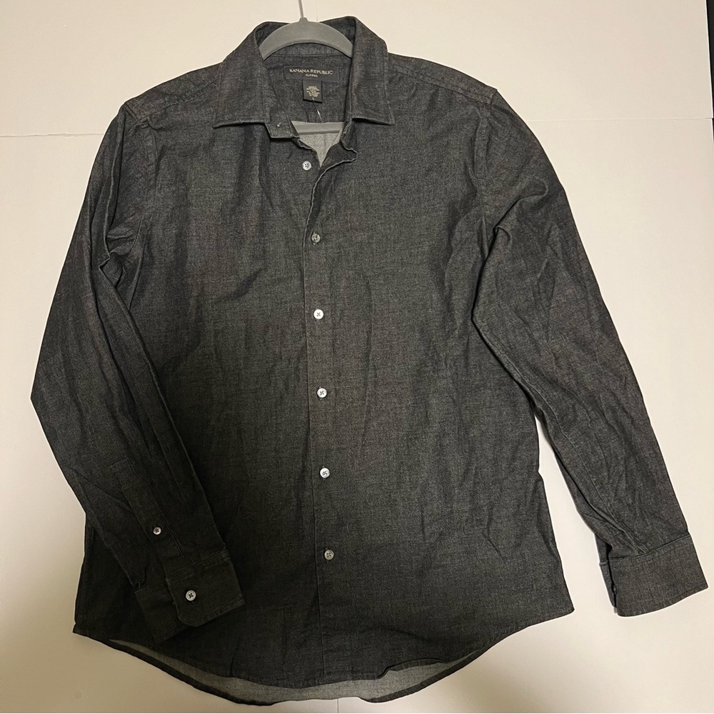 Banana Republic Classic Fit Mens Large Long Sleeve Shirt Gray Cotton Button Up